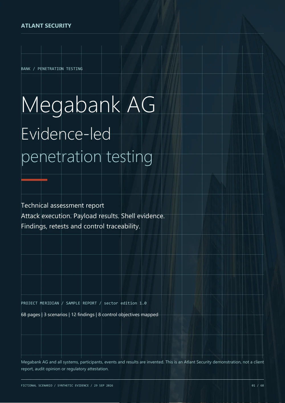 The complete case study — page 1 of the fictional Megabank AG report. Text summary follows.